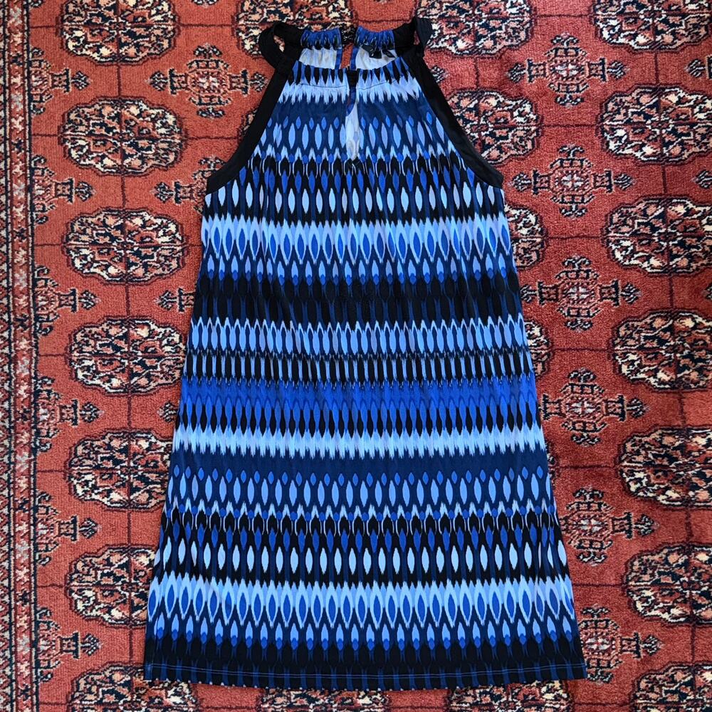 Apt. 9‎ L Blue/Black Abstract Stretch Polyester Smooth Knit Split Neckline Dress